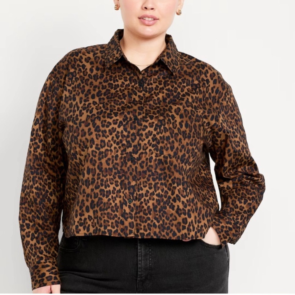Old Navy Leopard Print Cropped Button-Down - XL Tall
